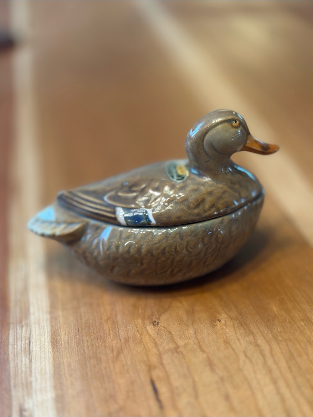 Ceramic Duck Dish with Lid Brown Decorative Home Art